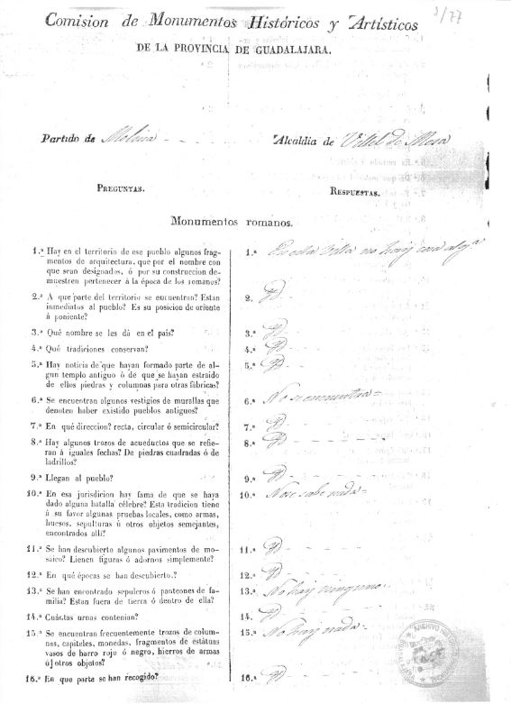 Respuestas a la Comisión de Monumentos Históricos y Artísticos de la Provincia de Guadalajara
