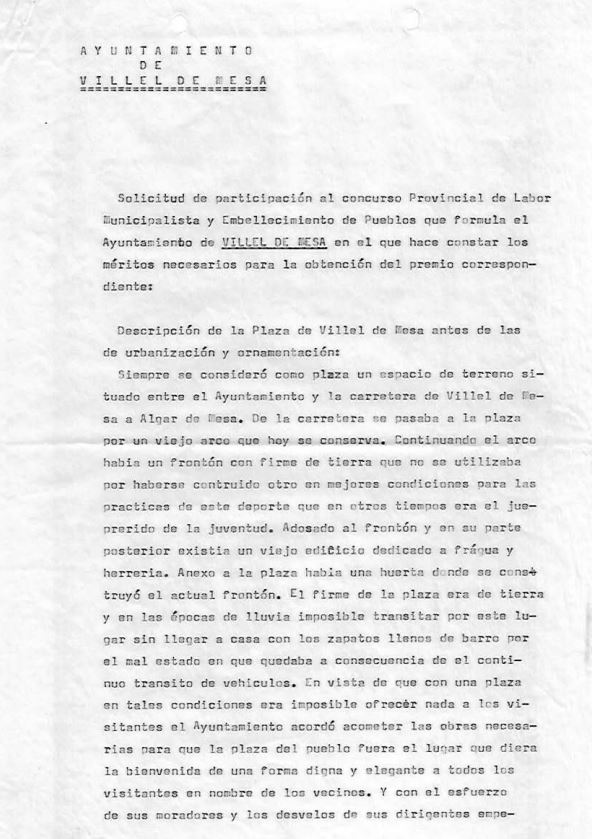 Solicitud al Concurso Provincial de Labor Municipalista y Embellecimiento de Pueblos